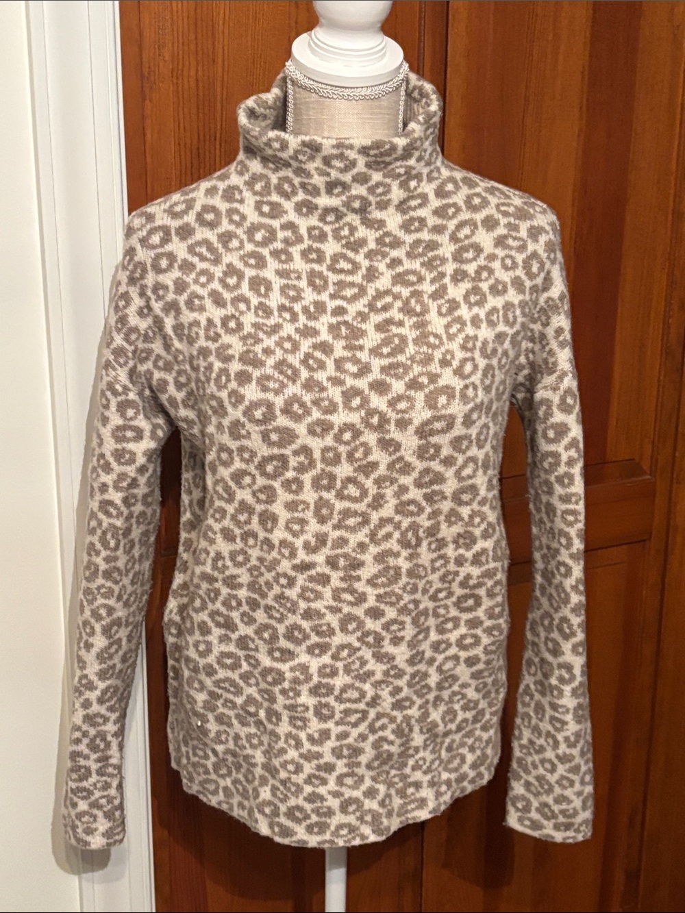 Christian Siriano Taupe and Cream Leopard Turtleneck Sweater